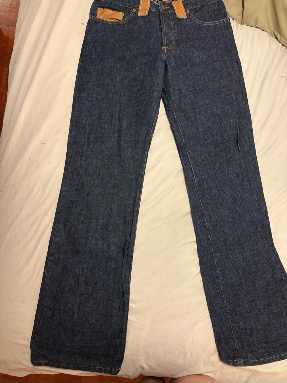 Dolce & Gabbana Men's Dark Blue Denim Jeans with Brown Leather Trim - Picture 4 of 7